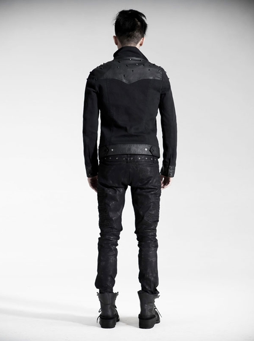 Steam Punk Casual Black Male Rivet Jeans
