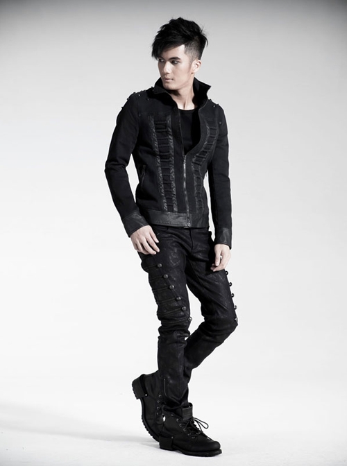 Steam Punk Casual Black Male Rivet Jeans