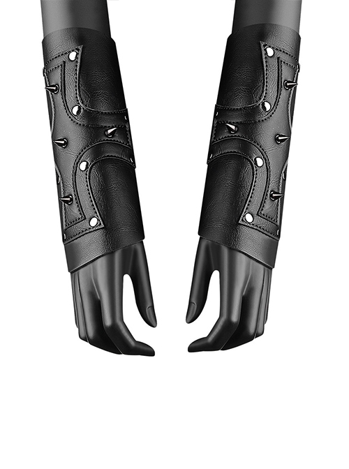 Black Retro Knight Strap Metal Rivets PU Leather Punk Neutral Wrist Guard