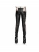 Steam Punk Female Black PU Leather Binding Skinny Pants