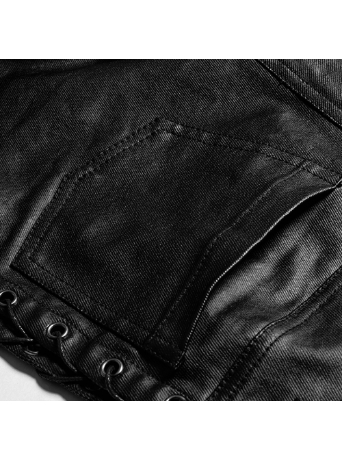 Steam Punk Female Black PU Leather Binding Skinny Pants