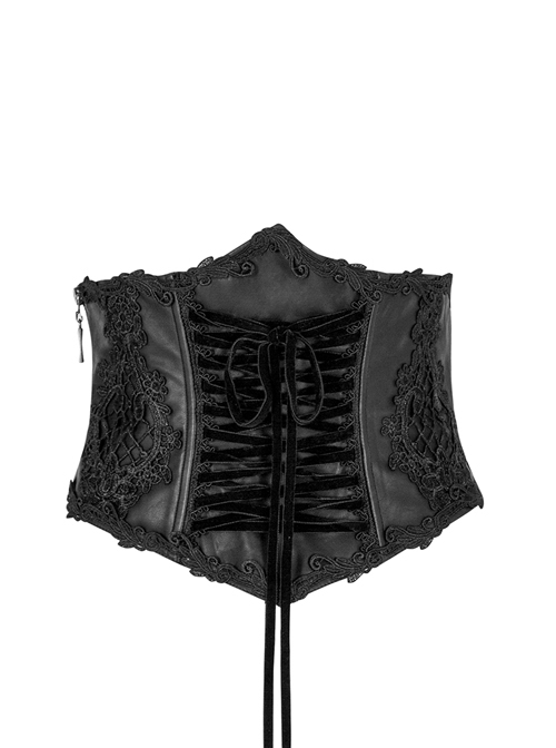 Gothic Lolita Female Black Embroidered Bows Girdle