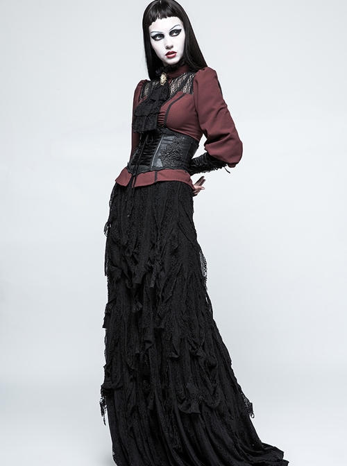 Gothic Lolita Female Black Embroidered Bows Girdle