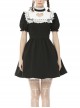 White Lace Frilly Square Collar Heart-Shaped Hollow Short Sleeves Black Gothic Dress