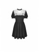 White Lace Frilly Square Collar Heart-Shaped Hollow Short Sleeves Black Gothic Dress