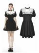 White Lace Frilly Square Collar Heart-Shaped Hollow Short Sleeves Black Gothic Dress