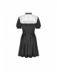 White Lace Frilly Square Collar Heart-Shaped Hollow Short Sleeves Black Gothic Dress