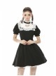White Lace Frilly Square Collar Heart-Shaped Hollow Short Sleeves Black Gothic Dress