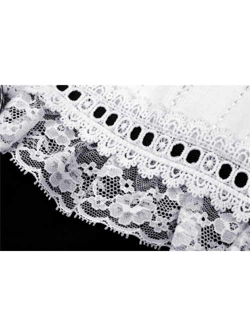 White Lace Frilly Square Collar Heart-Shaped Hollow Short Sleeves Black Gothic Dress