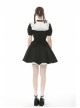 White Lace Frilly Square Collar Heart-Shaped Hollow Short Sleeves Black Gothic Dress