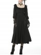 Black Lace Frilly Collar Button High Waisted Rose Embroidery Cuff Maxi Vintage Gothic Dress