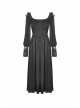 Black Lace Frilly Collar Button High Waisted Rose Embroidery Cuff Maxi Vintage Gothic Dress