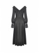 Black Lace Frilly Collar Button High Waisted Rose Embroidery Cuff Maxi Vintage Gothic Dress
