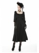 Black Lace Frilly Collar Button High Waisted Rose Embroidery Cuff Maxi Vintage Gothic Dress