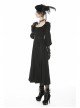 Black Lace Frilly Collar Button High Waisted Rose Embroidery Cuff Maxi Vintage Gothic Dress