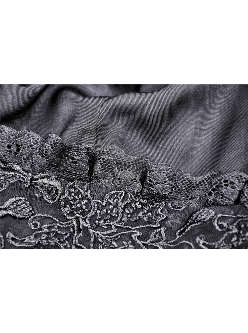 Black Lace Frilly Collar Button High Waisted Rose Embroidery Cuff Maxi Vintage Gothic Dress