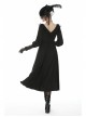 Black Lace Frilly Collar Button High Waisted Rose Embroidery Cuff Maxi Vintage Gothic Dress