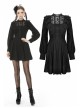 Lace Frilly Chest Flower Embroidery Long Sleeves Black Gothic Dress