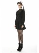 Lace Frilly Chest Flower Embroidery Long Sleeves Black Gothic Dress
