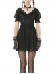 Lace V-Neck Chest Lace-Up Short Sleeves Black Gothic Dress