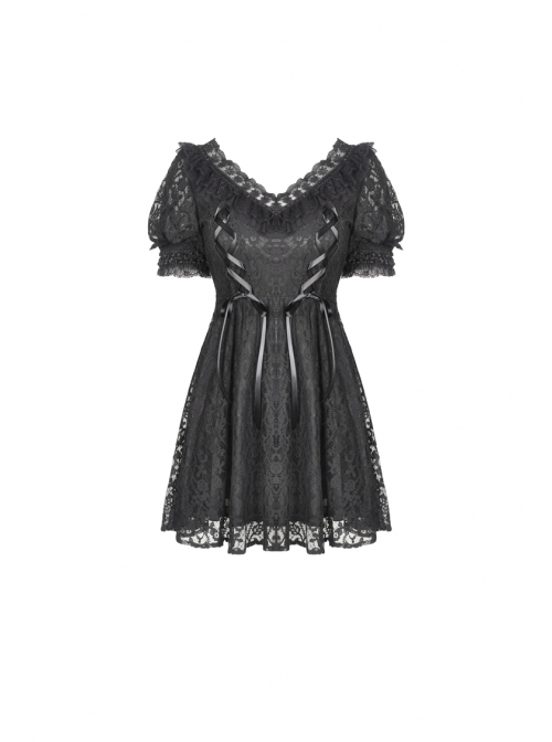 knee length dresses for ladies Black Gothic Dress Plus Size with Corset- WonderlandByLilian Size 6 / Black