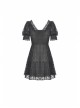 Lace V-Neck Chest Lace-Up Short Sleeves Black Gothic Dress