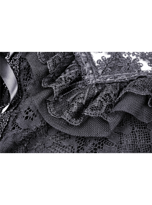 Lace V-Neck Chest Lace-Up Short Sleeves Black Gothic Dress