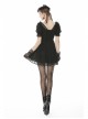 Lace V-Neck Chest Lace-Up Short Sleeves Black Gothic Dress
