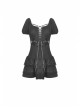 Chest Lace-Up Leather Bandage Waisted Lace Frilly Short Sleeves Black Gothic Dress