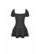 Chest Lace-Up Leather Bandage Waisted Lace Frilly Short Sleeves Black Gothic Dress