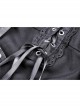 Chest Lace-Up Leather Bandage Waisted Lace Frilly Short Sleeves Black Gothic Dress
