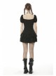 Chest Lace-Up Leather Bandage Waisted Lace Frilly Short Sleeves Black Gothic Dress