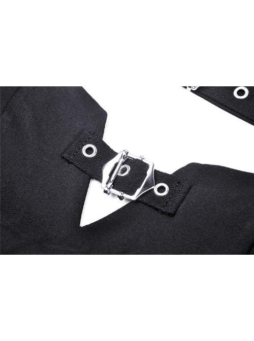 Doll Collar Chest Hollow Leather Bandage Zipper Black Punk Locomotive Dress