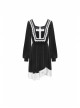 Black Chest Cross Frilly Long Sleeves White Lace Hem Gothic Dress