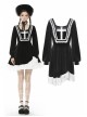 Black Chest Cross Frilly Long Sleeves White Lace Hem Gothic Dress