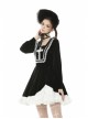 Black Chest Cross Frilly Long Sleeves White Lace Hem Gothic Dress