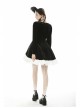 Black Chest Cross Frilly Long Sleeves White Lace Hem Gothic Dress