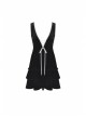 Black V-Neck Lace-Up Gothic Academy Velvet Vest Dress
