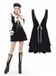 Black V-Neck Lace-Up Gothic Academy Velvet Vest Dress