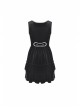 Black V-Neck Lace-Up Gothic Academy Velvet Vest Dress