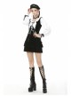 Black V-Neck Lace-Up Gothic Academy Velvet Vest Dress