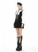 Black V-Neck Lace-Up Gothic Academy Velvet Vest Dress