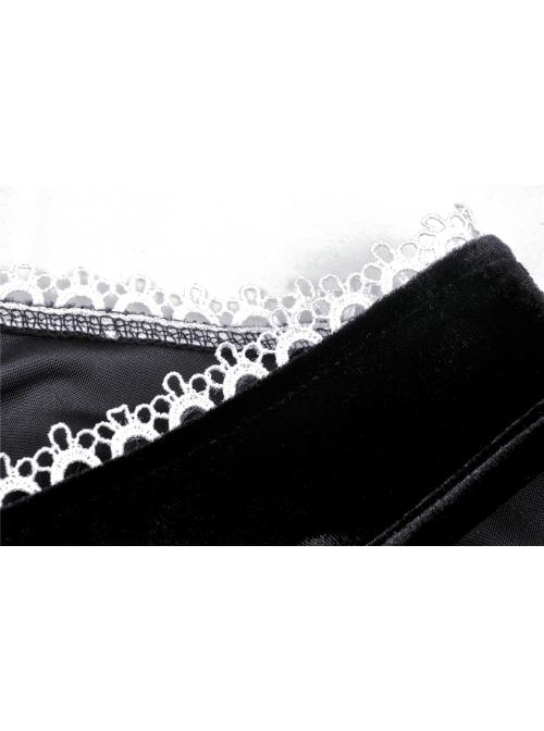 Black V-Neck Lace-Up Gothic Academy Velvet Vest Dress