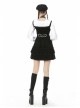 Black V-Neck Lace-Up Gothic Academy Velvet Vest Dress