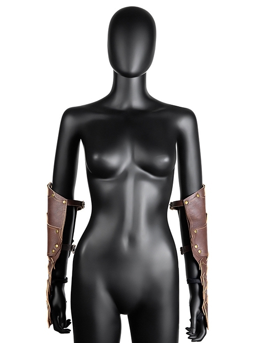 Mid-Century Brown Retro Steampunk Adjustable Gauntlets