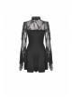 Lace Off-Shoulder Lace-Up Collar Long Sleeves Black Punk Rock Dress