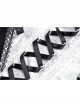 White Frilly Doll Collar Lace-Up Bow Long Sleeves Lace Hem Black Gothic Dress