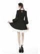 White Frilly Doll Collar Lace-Up Bow Long Sleeves Lace Hem Black Gothic Dress