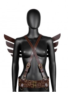 Medieval Personality Brown Printed Wings Adjustable Retro Punk Shoulder Harness