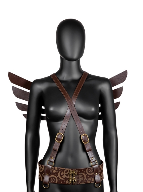 Medieval Personality Brown Printed Wings Adjustable Retro Punk Shoulder Harness